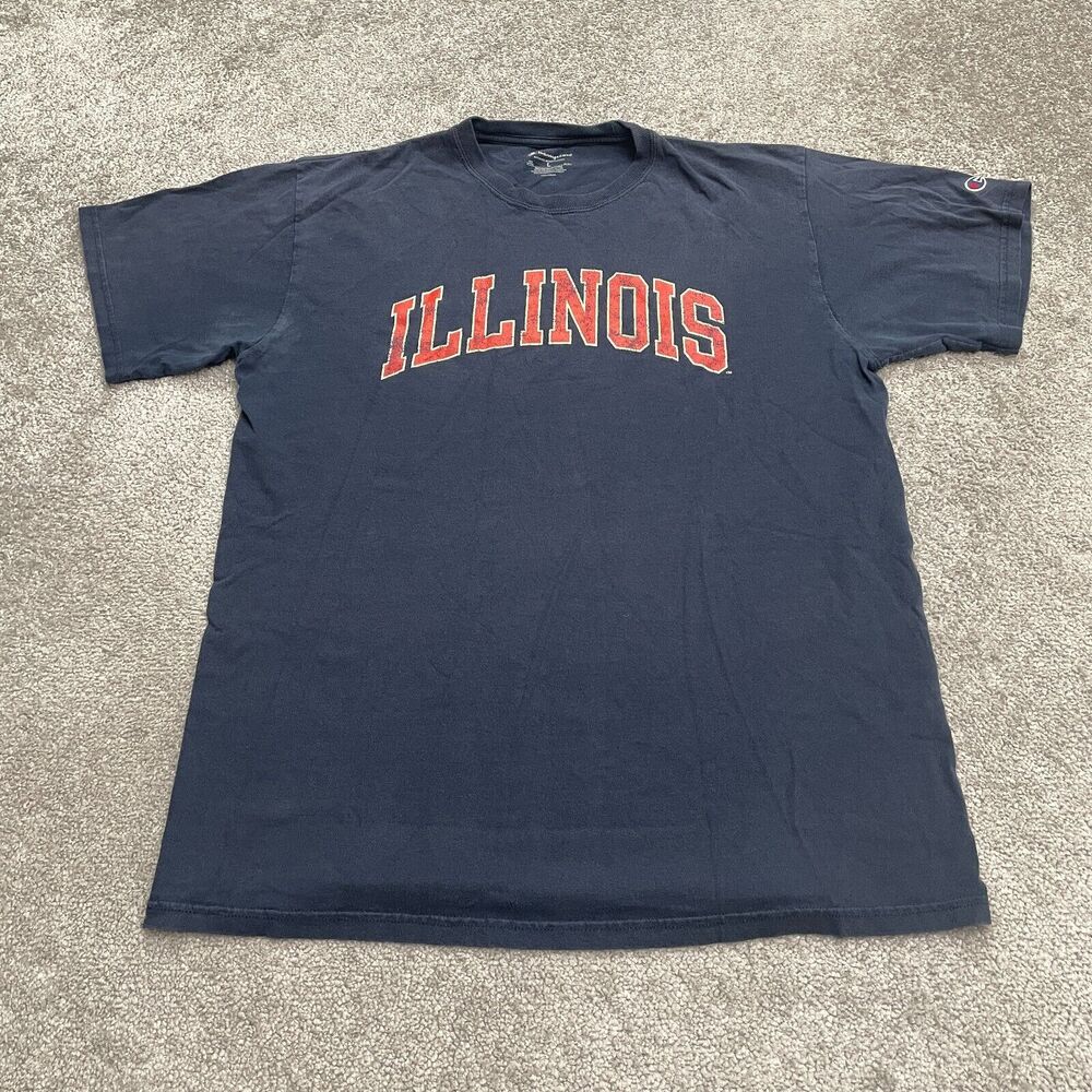 Champion University Of Illinois Graphic T-Shirt Mens Large Navy Blue Crew Tee
